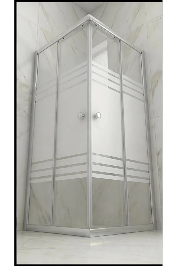 Duşakabin Kare Temperli Cam Sürgülü Kapılı Teknesiz Trio Kumlama Krom Profil